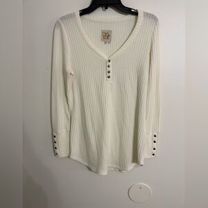 Chaser Size Medium Ivory V-Neck Waffle Knit Long Sleeve Thermal Top
NWOT